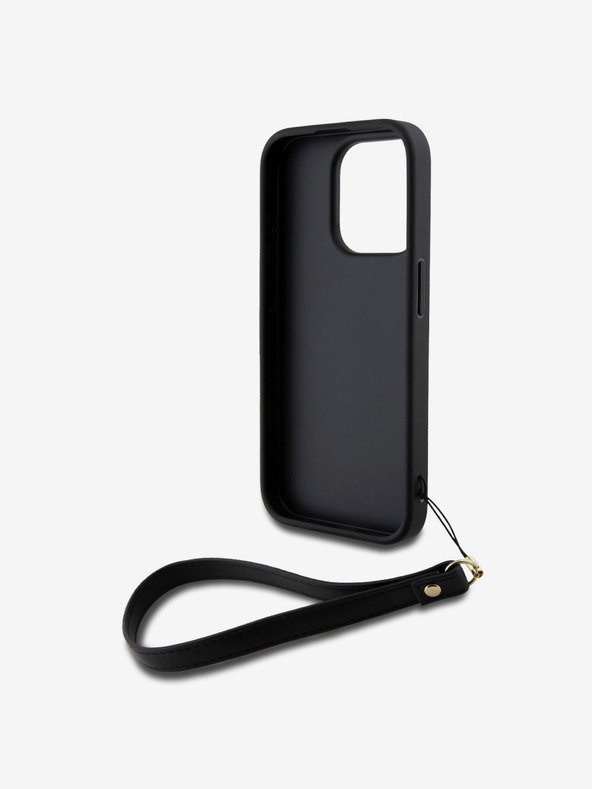 DKNY PU piele Stack Logo Wrist Strap Back Cover pentru iPhone 14 Pro Max negru DKNY