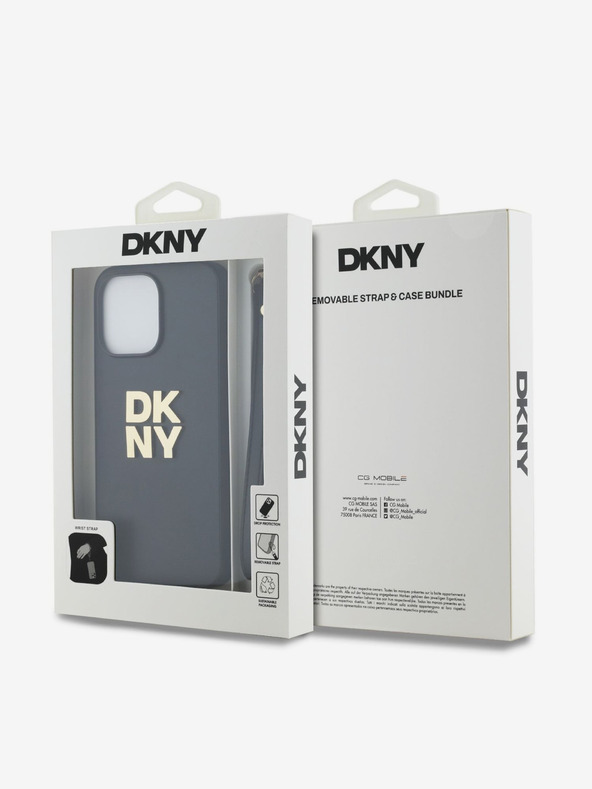 DKNY PU piele Stack Logo Wrist Strap Back Cover pentru iPhone 14 Pro Max negru DKNY