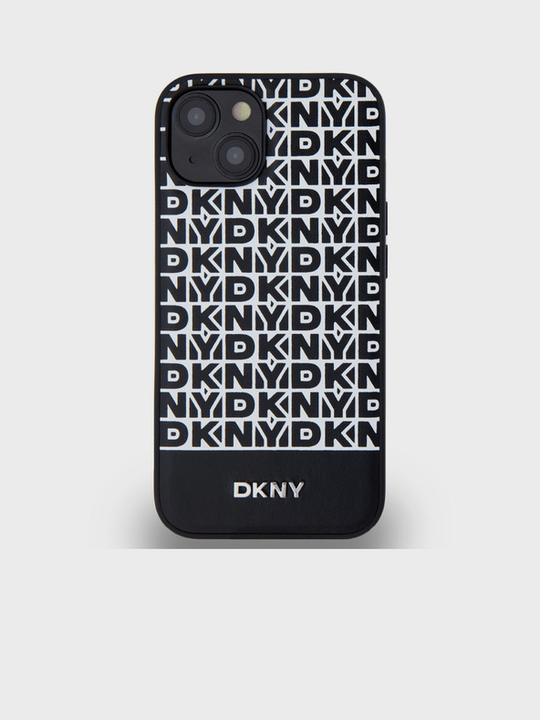 DKNY PU Leather Repeat Pattern Bottom Stripe MagSafe Back Cover pentru iPhone 13 negru DKNY