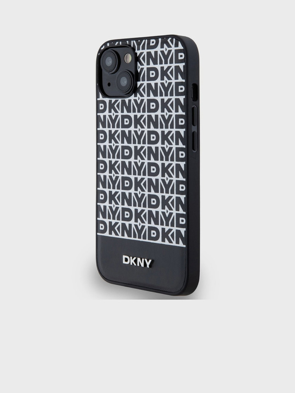 DKNY PU Leather Repeat Pattern Bottom Stripe MagSafe Back Cover pentru iPhone 13 negru DKNY
