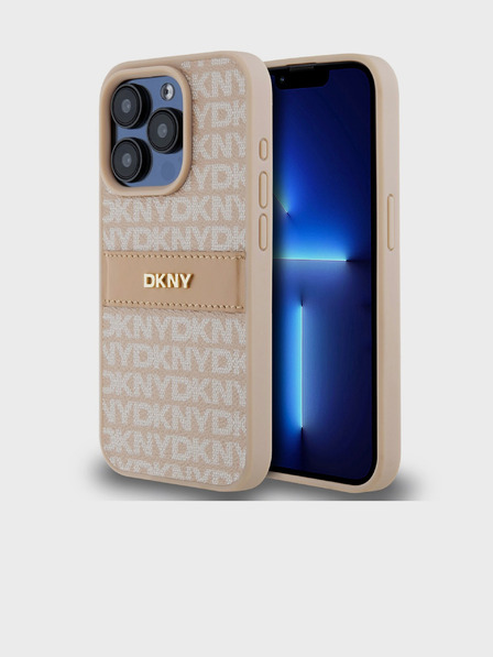 DKNY PU Leather Repeat Pattern Tonal Stripe Back Cover pentru iPhone 14 Pro Pink DKNY