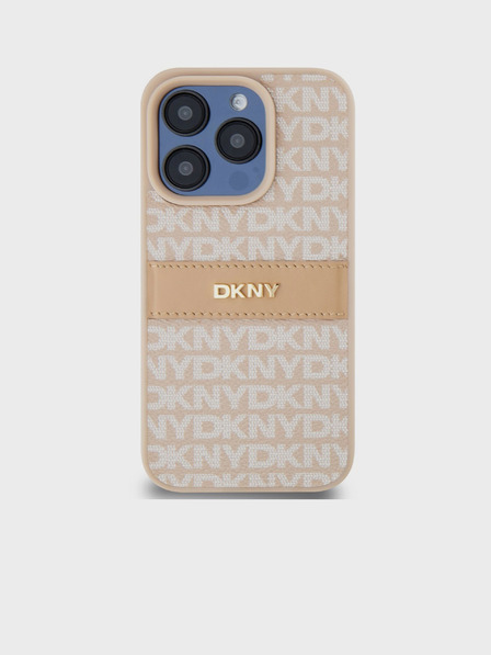 DKNY PU Leather Repeat Pattern Tonal Stripe Back Cover pentru iPhone 14 Pro Pink DKNY