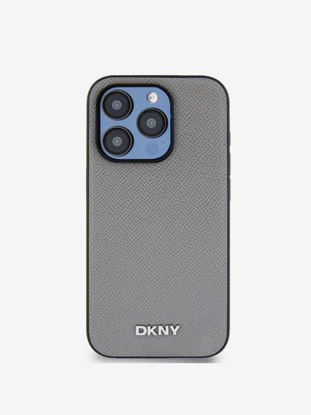 DKNY Piele PU Silver Metal Logo Magsafe Back Cover pentru iPhone 15 Pro Max gri DKNY