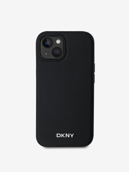 DKNY PU Leather Silver Metal Logo Magsafe Back Cover pentru iPhone 14 negru DKNY