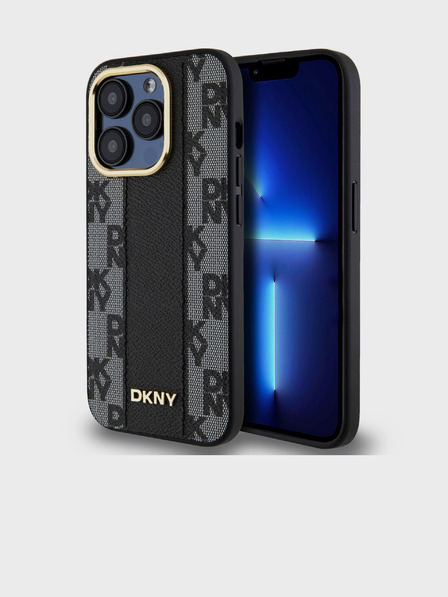 DKNY PU piele Checkered Pattern Magsafe Back Cover pentru iPhone 15 Pro negru DKNY