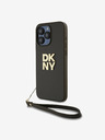 DKNY PU piele Stack Logo Wrist Strap Back Cover pentru iPhone 14 Pro Max Brown DKNY