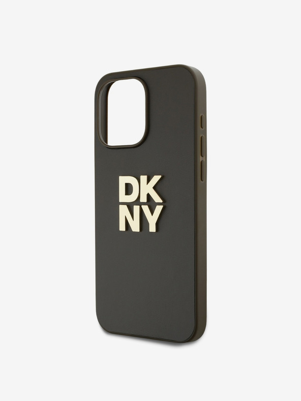 DKNY PU piele Stack Logo Wrist Strap Back Cover pentru iPhone 14 Pro Max Brown DKNY