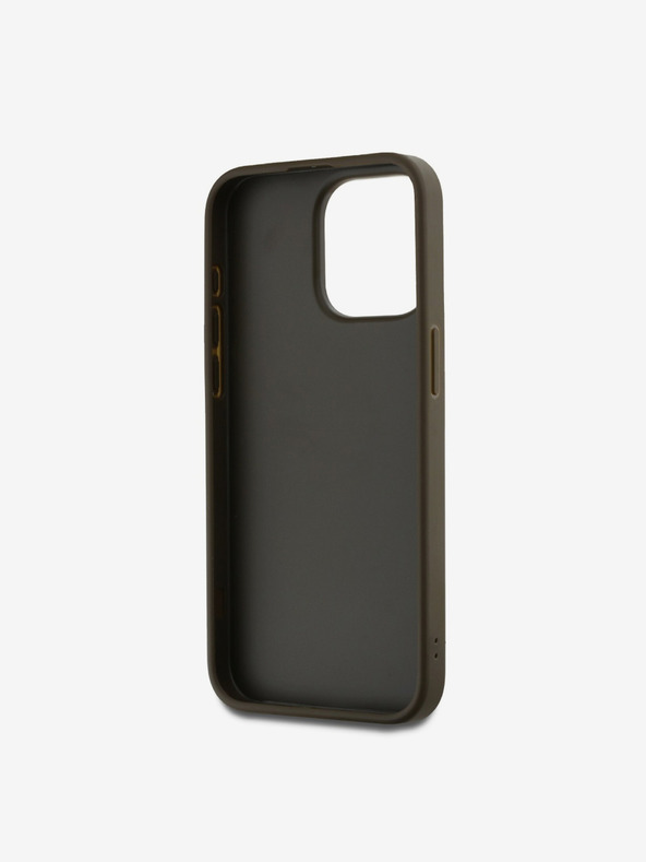 DKNY PU piele Stack Logo Wrist Strap Back Cover pentru iPhone 14 Pro Max Brown DKNY