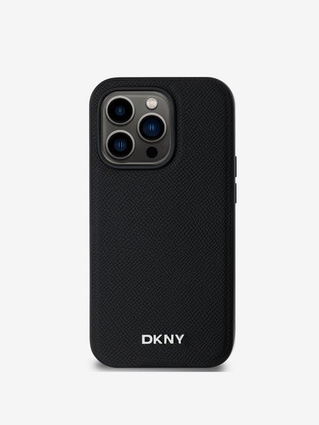 DKNY Piele PU Silver Metal Logo Magsafe Back Cover pentru iPhone 14 Pro negru DKNY