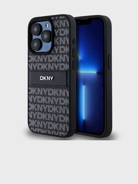 DKNY PU Leather Repeat Pattern Tonal Stripe Back Cover pentru iPhone 14 Pro Max negru DKNY