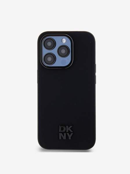 DKNY PU piele Stack Logo Magsafe Back Cover pentru iPhone 15 Pro Max negru DKNY