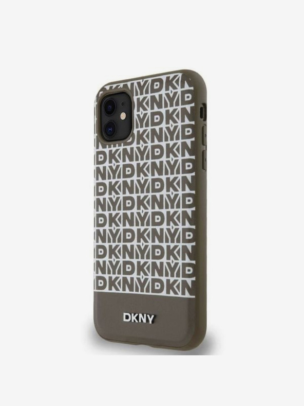 DKNY PU piele Repeat Pattern Bottom Stripe MagSafe Back Cover pentru iPhone 11 Brown DKNY