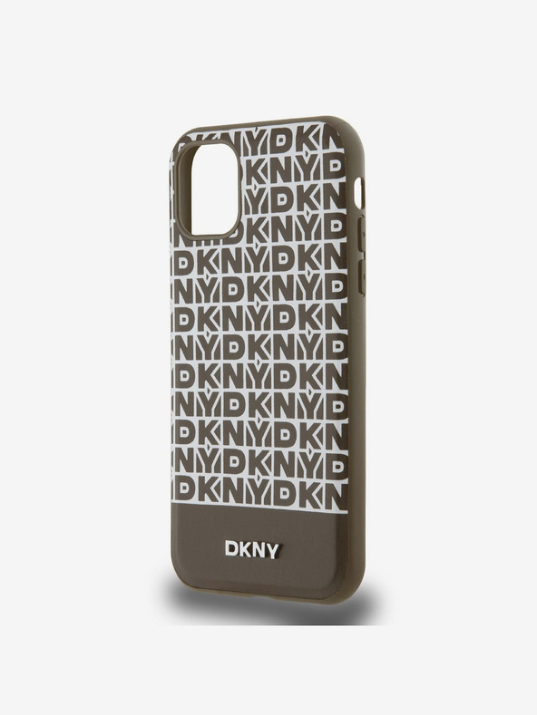 DKNY PU piele Repeat Pattern Bottom Stripe MagSafe Back Cover pentru iPhone 11 Brown DKNY