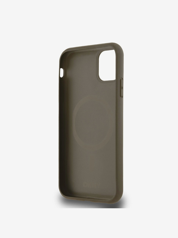 DKNY PU piele Repeat Pattern Bottom Stripe MagSafe Back Cover pentru iPhone 11 Brown DKNY