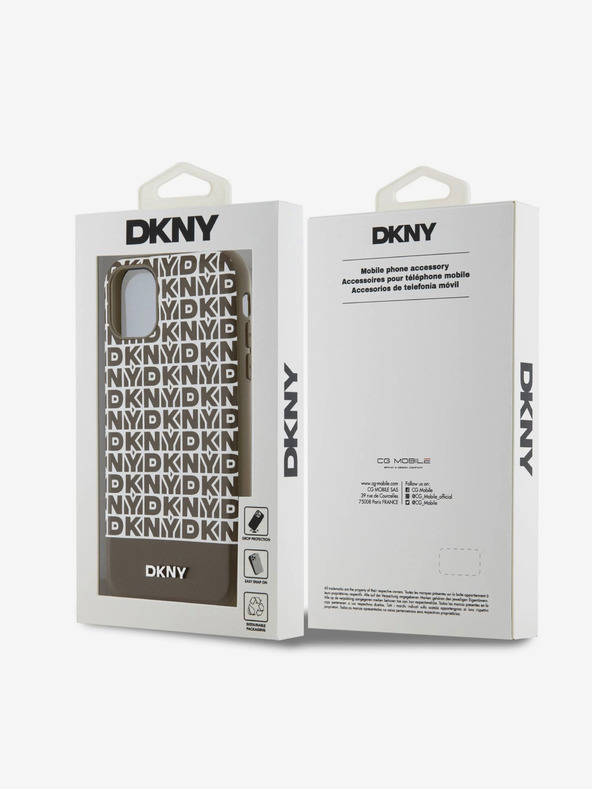 DKNY PU piele Repeat Pattern Bottom Stripe MagSafe Back Cover pentru iPhone 11 Brown DKNY