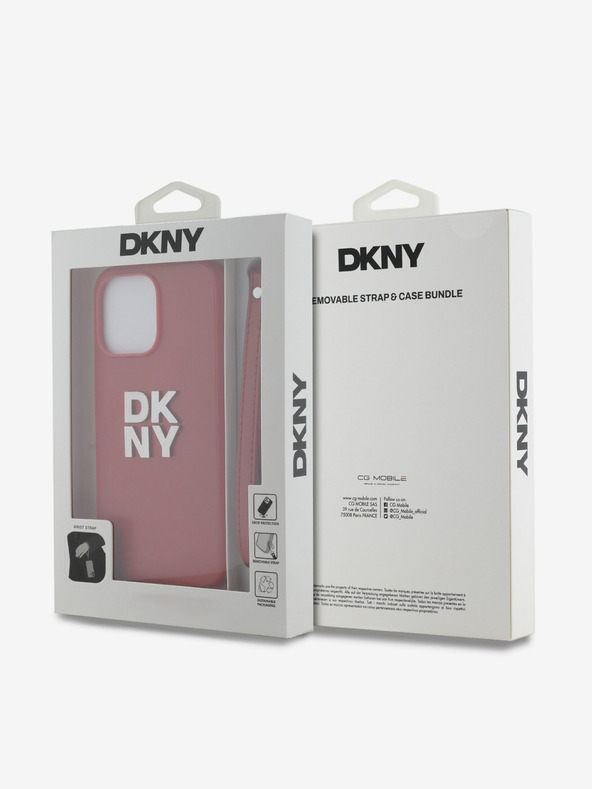 DKNY PU piele Stack Logo Wrist Strap Back Cover pentru iPhone 15 Pro Max Red DKNY