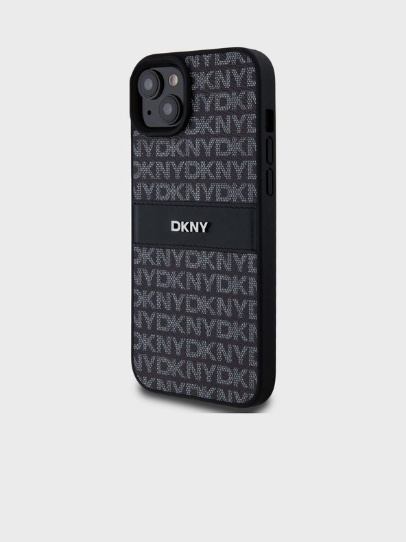DKNY PU Leather Repeat Pattern Tonal Stripe Back Cover pentru iPhone 15 Plus Negru DKNY