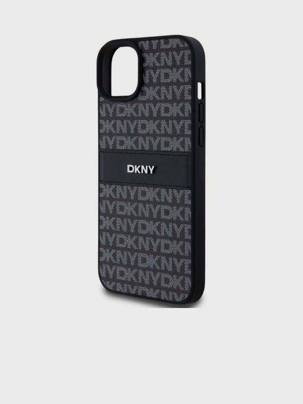DKNY PU Leather Repeat Pattern Tonal Stripe Back Cover pentru iPhone 15 Plus Negru DKNY