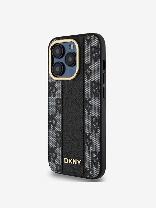 DKNY PU piele Checkered Pattern Magsafe Back Cover pentru iPhone 15 Pro Max negru DKNY