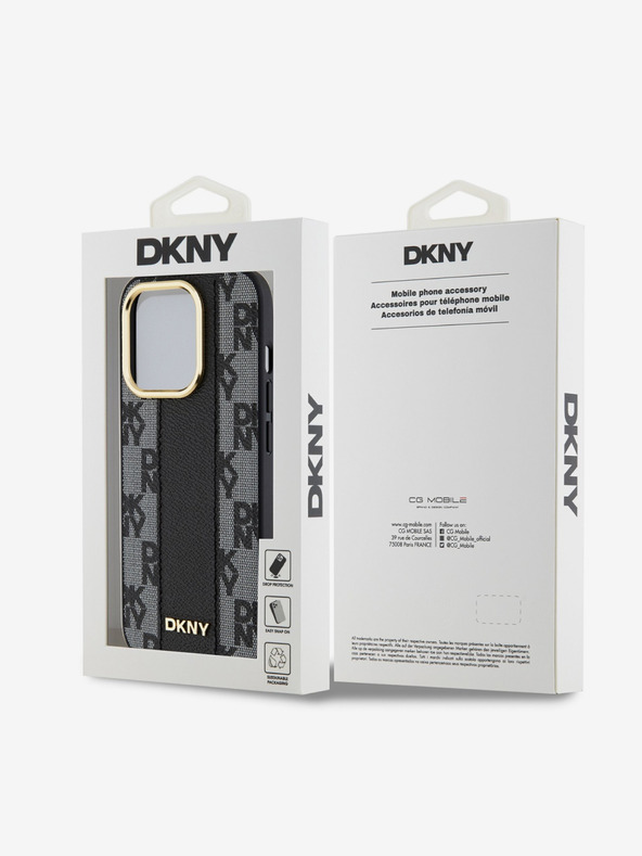 DKNY PU piele Checkered Pattern Magsafe Back Cover pentru iPhone 15 Pro Max negru DKNY
