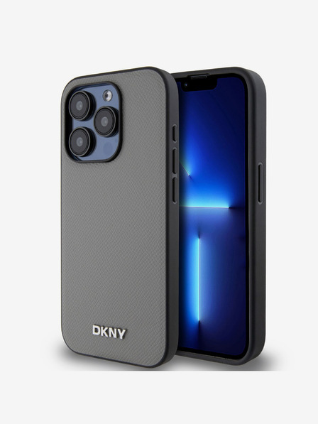 DKNY Piele PU Silver Metal Logo Magsafe Back Cover pentru iPhone 14 Pro Grey DKNY