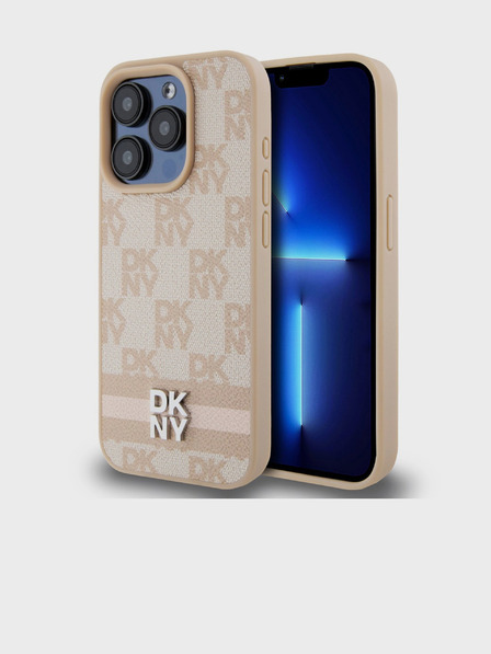 DKNY PU Leather Checkered Pattern și Stripe Back Cover pentru iPhone 14 Pro Max Pink DKNY