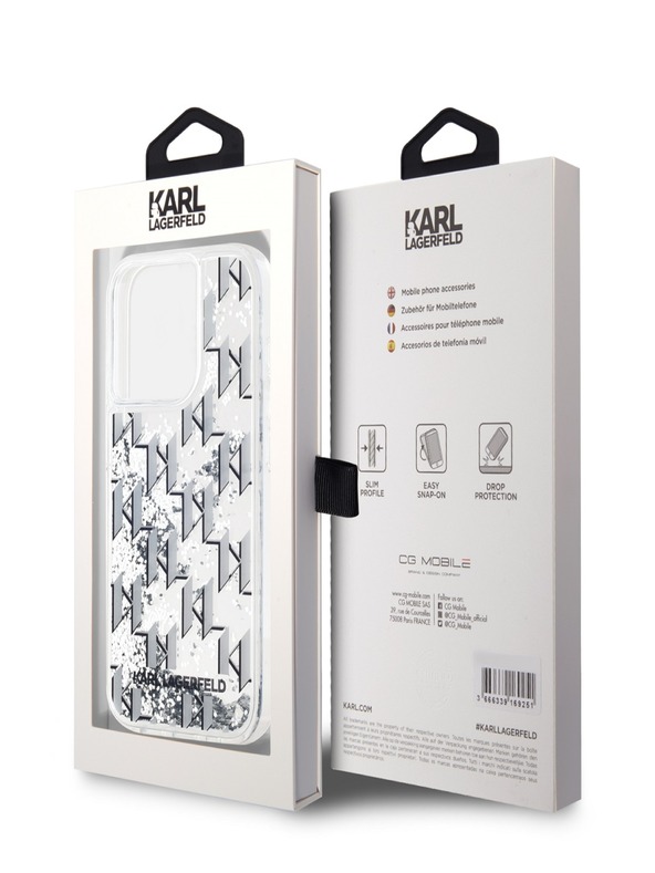 Karl Lagerfeld Liquid Glitter Monogram Gradient Back Cover pentru iPhone 15 Pro Alb Karl Lagerfeld