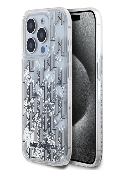 Karl Lagerfeld Liquid Glitter Monogram Gradient Back Cover pentru iPhone 15 Pro Max Alb Karl Lagerfeld