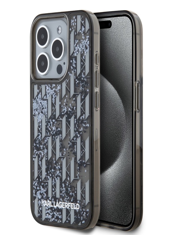 Karl Lagerfeld Liquid Glitter Monogram Gradient Back Cover pentru iPhone 15 Pro Max negru Karl Lagerfeld
