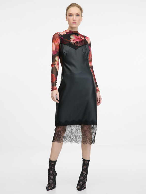 Orsay Rochie midi neagră pentru femei din piele artificială ORSAY