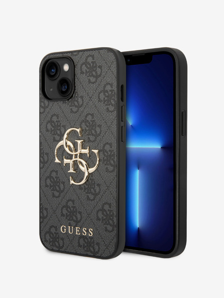 Guess Guess PU 4G Metal Logo Back Cover pentru iPhone 15 gri