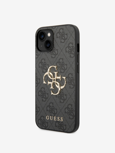 Guess Guess PU 4G Metal Logo Back Cover pentru iPhone 15 gri