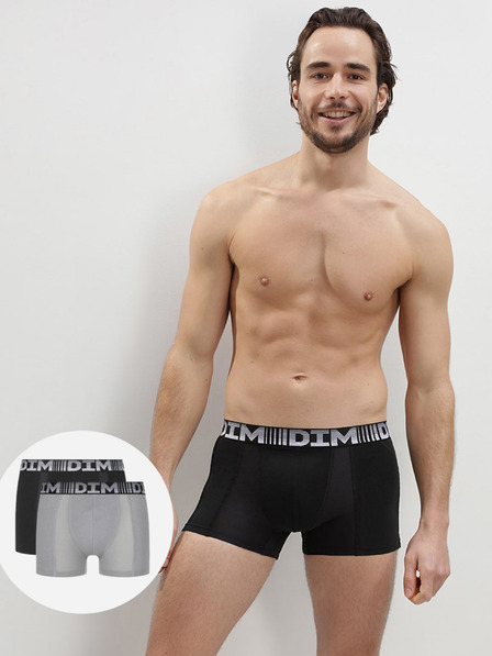 DIM Set de doi chiloți boxeri pentru bărbați, gri și negru Dim COTTON 3D FLEX AIR BOXER
