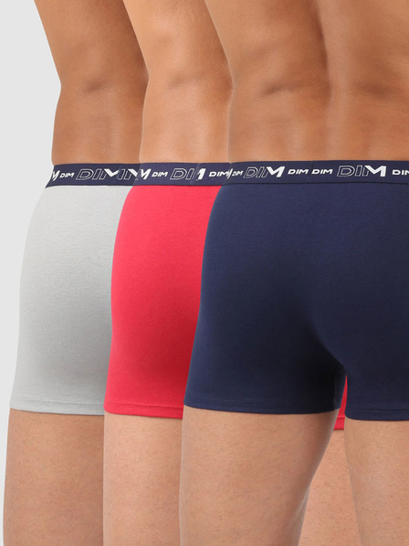 DIM Set de trei chiloți boxeri pentru bărbați în albastru închis, roșu și gri deschis Dim COTTON STRETCH BOXER