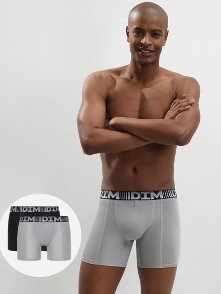 DIM Set de doi boxeri sport pentru bărbați, gri și negru Dim 3D FLEX AIR LONG BOXER