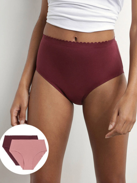 DIM Set de doi chiloți de damă cu talie înaltă DIM Body touch burgundy și roz