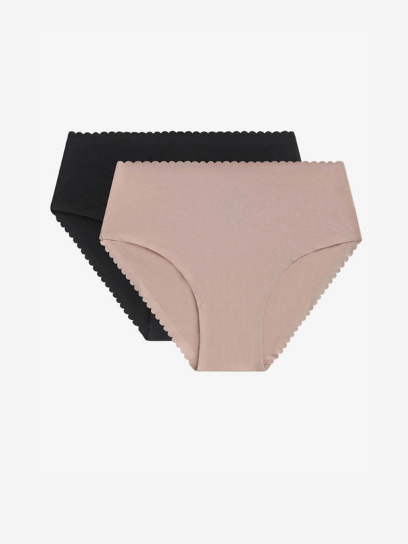 DIM Set de doi chiloți de damă în negru și bej Dim Body touch highwaist brief
