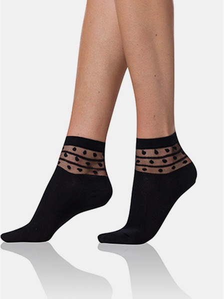 Bellinda Șosete negre de damă cu detalii decorative Bellinda TRENDY COTTON SOCKS