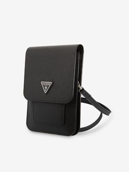 Guess Guess PU Saffiano Triangle Logo Phone Bag Negru