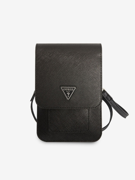 Guess Guess PU Saffiano Triangle Logo Phone Bag Negru