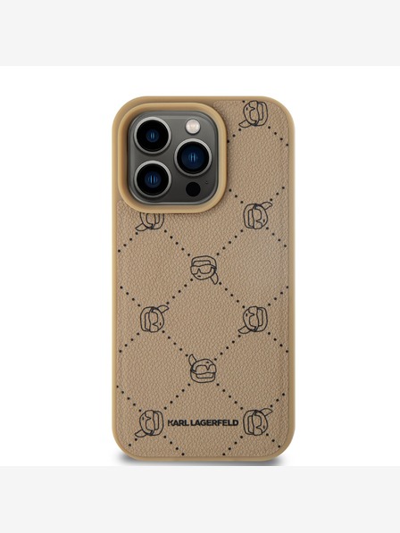 Karl Lagerfeld PU Karl Heads Pattern Magsafe Back Cover pentru iPhone 15 Pro bej Karl Lagerfeld