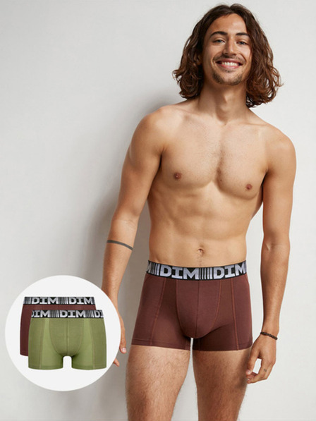 DIM Set de doi boxeri pentru bărbați în verde și maro închis DIM COTTON 3D FLEX AIR BOXER 2x