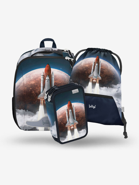 BAAGL  Set școlar albastru - servietă, penar, geantă Baagl Shelly Space Shuttle