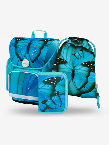 BAAGL  Set școlar albastru Ergo - servietă, penar, geantă Baagl Butterfly