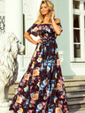 numoco Rochie lungă cu volane - negru + flori colorate Numoco