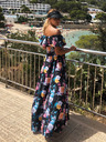 numoco Rochie lungă cu volane - negru + flori colorate Numoco