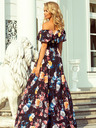 numoco Rochie lungă cu volane - negru + flori colorate Numoco