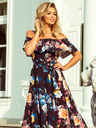 numoco Rochie lungă cu volane - negru + flori colorate Numoco