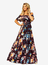 numoco Rochie lungă cu volane - negru + flori colorate Numoco