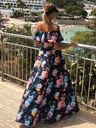 numoco Rochie lungă cu volane - negru + flori colorate Numoco